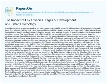 Essay on The Impact of Erik Erikson’s Stages of Development on Human Psychology