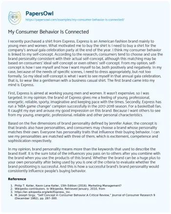 Essay on My Consumer Behavior is Connected