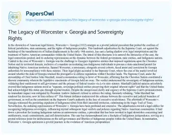 Essay on The Legacy of Worcester V. Georgia and Sovereignty Rights