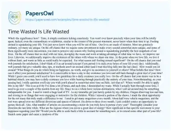 Essay on Time Wasted is Life Wasted