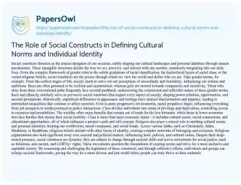 Essay on The Role of Social Constructs in Defining Cultural Norms and Individual Identity