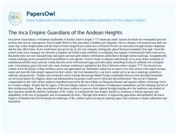 Essay on The Inca Empire: Guardians of the Andean Heights