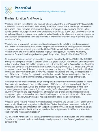 Essay on The Immigration and Poverty