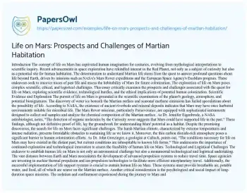 Essay on Life on Mars: Prospects and Challenges of Martian Habitation