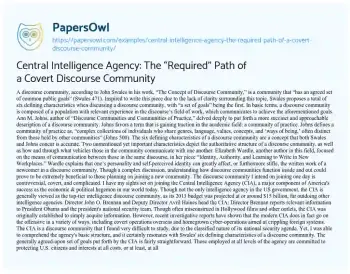 Essay on Central Intelligence Agency: the “Required” Path of a Covert Discourse Community