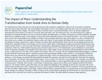 Essay on The Impact of Mars: Understanding the Transformation from Greek Ares to Roman Deity