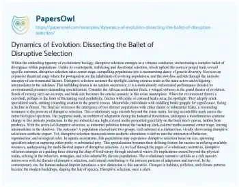 Essay on Dynamics of Evolution: Dissecting the Ballet of Disruptive Selection