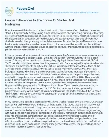 Essay on Gender Differences in the Choice of Studies and Profession