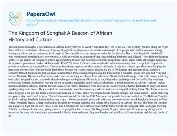 Essay on The Kingdom of Songhai: a Beacon of African History and Culture