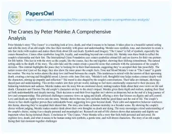 Essay on The Cranes by Peter Meinke: a Comprehensive Analysis