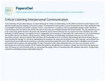 Essay on Critical Listening Interpersonal Communication