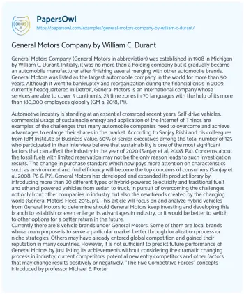 Essay on General Motors Company by William C. Durant