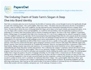 Essay on The Enduring Charm of State Farm’s Slogan: a Deep Dive into Brand Identity