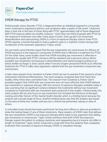 Essay on EMDR Therapy for PTSD