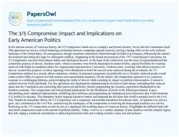 Essay on The 3/5 Compromise: Impact and Implications on Early American Politics