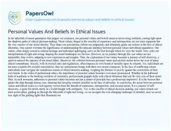 Essay on Personal Values and Beliefs in Ethical Issues