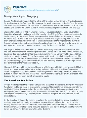 Essay on George Washington Biography