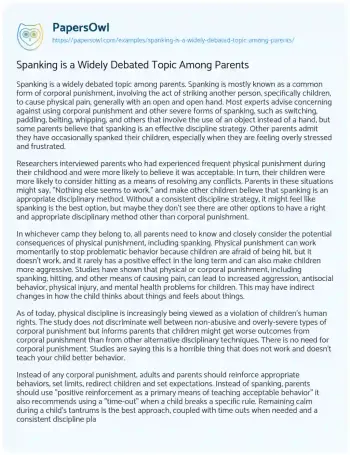 Essay on Spanking is a Widely Debated Topic Among Parents