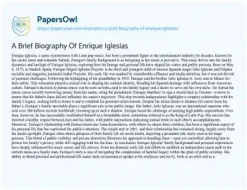 Essay on A Brief Biography of Enrique Iglesias