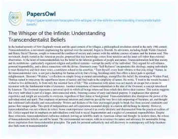 Essay on The Whisper of the Infinite: Understanding Transcendentalist Beliefs