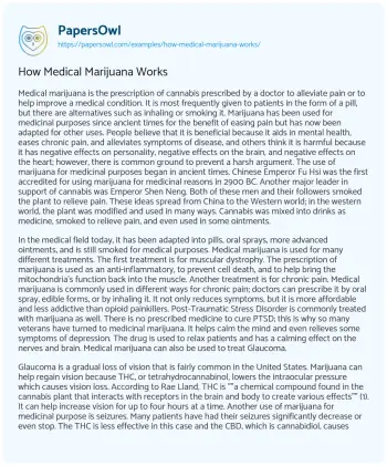 Essay on How Medical Marijuana Works