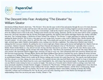 Essay on The Descent into Fear: Analyzing “The Elevator” by William Sleator