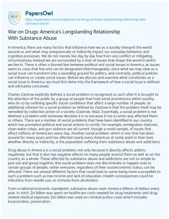 Essay on War on Drugs: America’s Longstanding Relationship with Substance Abuse