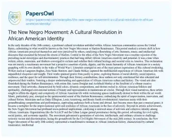 Essay on The New Negro Movement: a Cultural Revolution in African American Identity