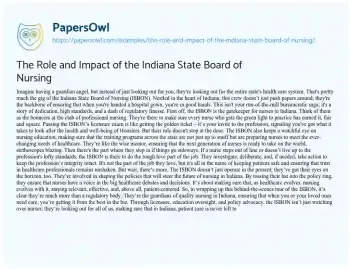 Essay on The Role and Impact of the Indiana State Board of Nursing