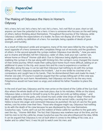 Essay on The Making of Odysseus the Hero in Homer’s Odyssey