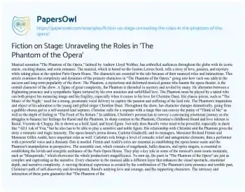 Essay on Fiction on Stage: Unraveling the Roles in ‘The Phantom of the Opera’