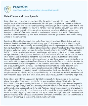 Essay on Hate Crimes and Hate Speech