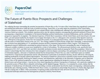 Essay on The Future of Puerto Rico: Prospects and Challenges of Statehood