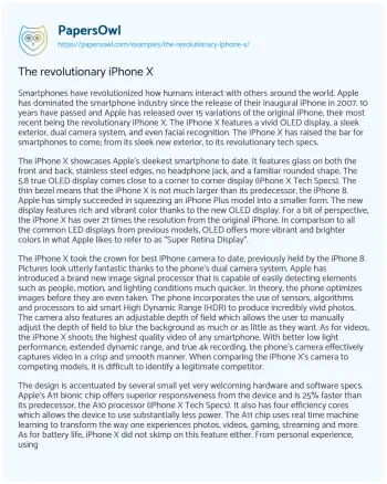 Essay on The Revolutionary IPhone X