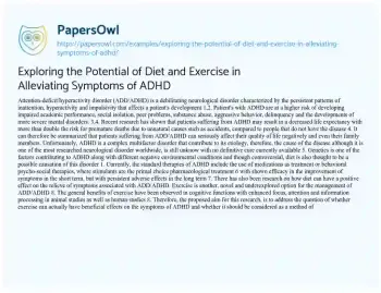 Essay on Exploring the Potential of Diet and Exercise in Alleviating Symptoms of ADHD