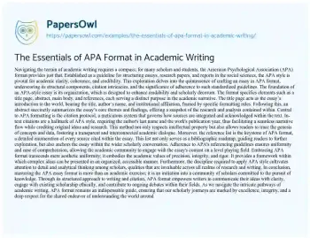 Essay on The Essentials of APA Format in Academic Writing