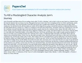 Essay on To Kill a Mockingbird Character Analysis: Jem’s Journey