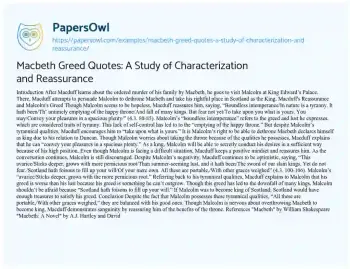 Essay on Macbeth Greed Quotes: a Study of Characterization and Reassurance