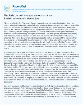 Essay on The Early Life and Young Adulthood of James Baldwin in Notes of a Native Son