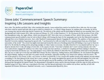 Essay on Steve Jobs’ Commencement Speech Summary: Inspiring Life Lessons and Insights