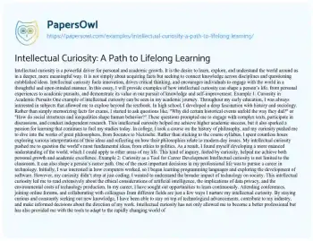 Essay on Intellectual Curiosity: a Path to Lifelong Learning