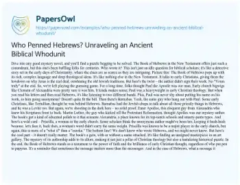 Essay on Who Penned Hebrews? Unraveling an Ancient Biblical Whodunit