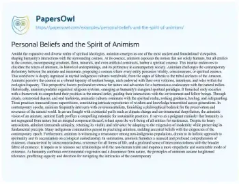 Essay on Personal Beliefs and the Spirit of Animism