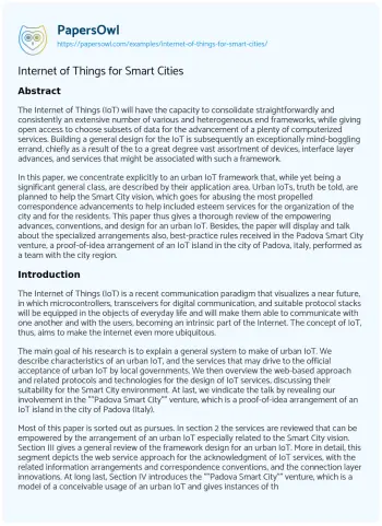 Essay on Internet of Things for Smart Cities