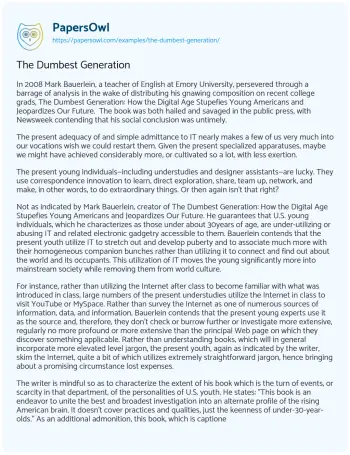 Essay on The Dumbest Generation