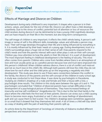 Essay on Effects of Marriage and Divorce on Children