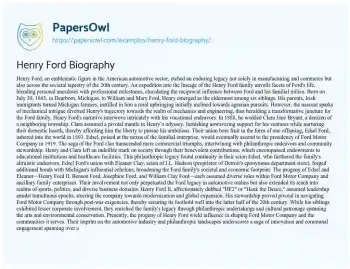 Essay on Henry Ford Biography