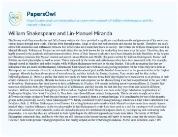 Essay on William Shakespeare and Lin-Manuel Miranda