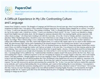 Essay on A Difficult Experience in my Life: Confronting Culture and Language