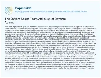 Essay on The Current Sports Team Affiliation of Davante Adams